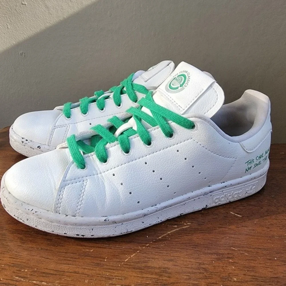Adidas Stan Smith Vegan Clean Classics White Green Sneakers Size 4 | FU9609‎